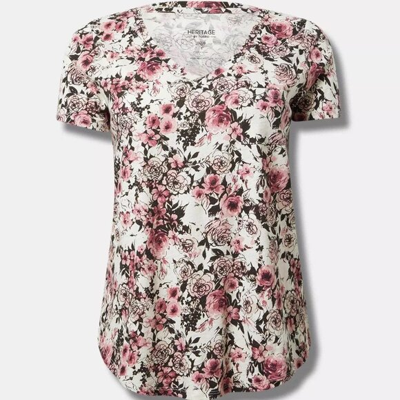 ❤️NWT VINTAGE TORRID TEE - FLORAL PRINT POCKET TEE V-NECK, SOFT COTTON SLUB - 3X - Picture 8 of 10